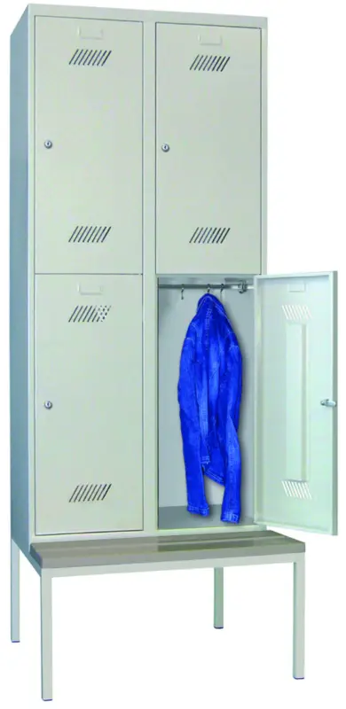 Pavoy Schließfach Spind mit Sitzbank PVC hellgrau 2150 x 600 x 500 mm - 4 Abteile mit Zylinderschloss - RAL 7035 Sichere Zahlung
