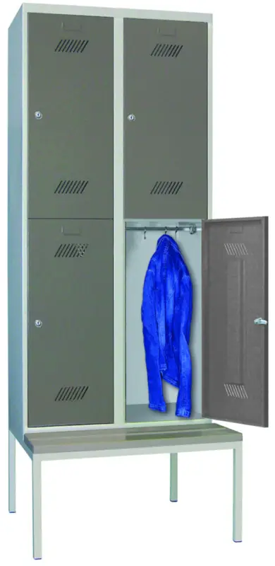 Beliebt Pavoy Schließfach Spind mit Sitzbank PVC hellgrau 2150 x 600 x 500 mm - 4 Abteile mit Zylinderschloss - RAL 7035 7016