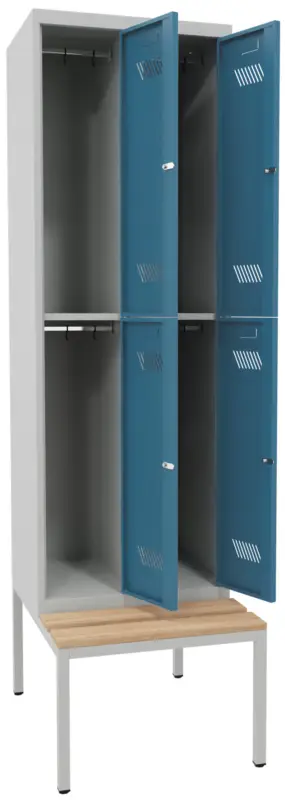Jetzt Kaufen Pavoy Schließfach Spind mit Sitzbank Holz Buche 2150 x 600 x 500 mm - 4 Abteile mit Zylinderschloss - RAL 7035 5012