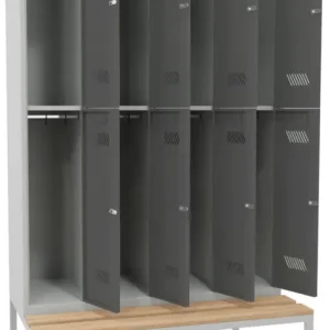 Sonderangebot Pavoy Schließfach Spind mit Sitzbank Holz Buche 2150 x 1200 x 500 mm - 8 Abteile mit Zylinderschloss - RAL 7035 7016