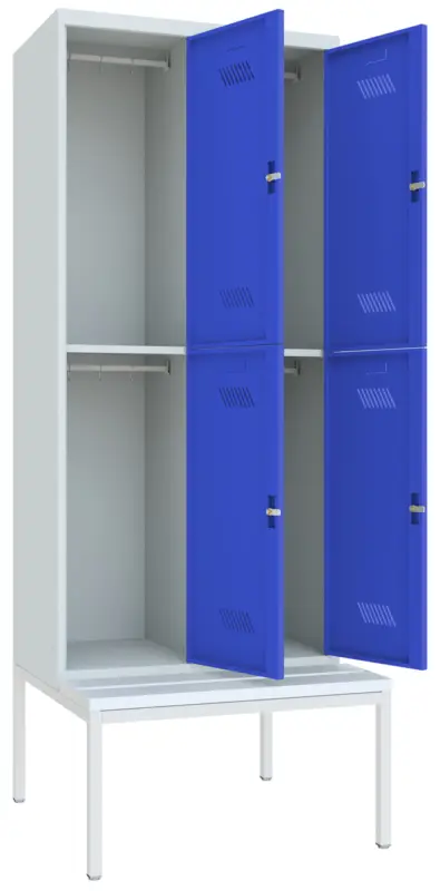Sale Pavoy Schließfach Spind mit Sitzbank PVC weiß 2150 x 800 x 500 mm - 4 Abteile mit Zylinderschloss - RAL 7035 5010