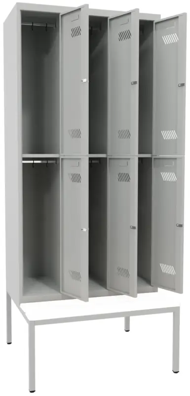 Pavoy Schließfach Spind mit Sitzbank PVC weiß 2150 x 1200 x 500 mm - 6 Abteile mit Zylinderschloss - RAL 7035 Solange Der Vorrat Reicht