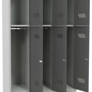 Abverkauf Pavoy Schließfach Spind mit Sitzbank PVC weiß 2150 x 1200 x 500 mm - 6 Abteile mit Zylinderschloss - RAL 7035 7016