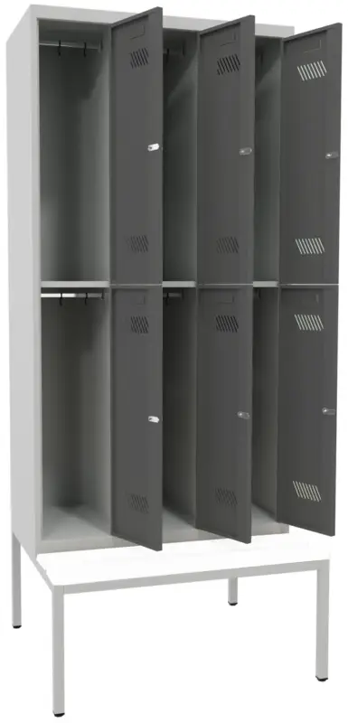 Abverkauf Pavoy Schließfach Spind mit Sitzbank PVC weiß 2150 x 1200 x 500 mm - 6 Abteile mit Zylinderschloss - RAL 7035 7016