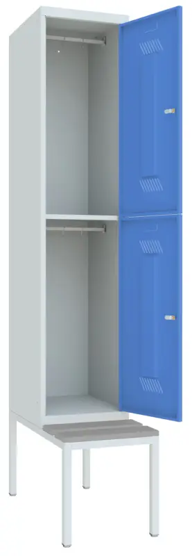 Pavoy Schließfach Spind mit Sitzbank PVC hellgrau 2150 x 400 x 500 mm - 2 Abteile mit Zylinderschloss - RAL 7035 5012 Nur Für Kurze Zeit
