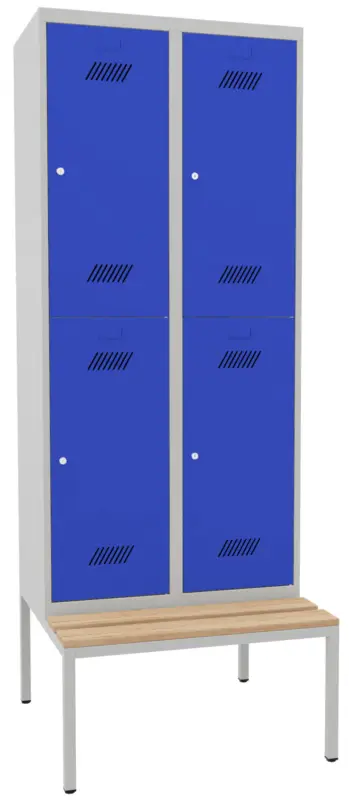 Rabatt Pavoy Schließfach Spind mit Sitzbank Holz Buche 2150 x 800 x 500 mm - 4 Abteile mit Zylinderschloss - RAL 7035 5010