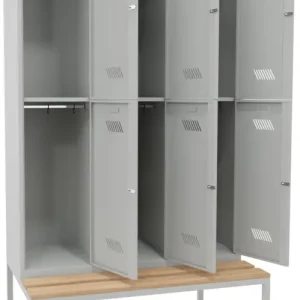 Neuheit Pavoy Schließfach Spind mit Sitzbank Holz Buche 2150 x 1200 x 500 mm - 6 Abteile mit Zylinderschloss - RAL 7035