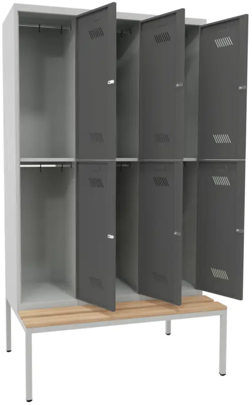 Heißes Angebot Pavoy Schließfach Spind mit Sitzbank Holz Buche 2150 x 1200 x 500 mm - 6 Abteile mit Zylinderschloss - RAL 7035 7016