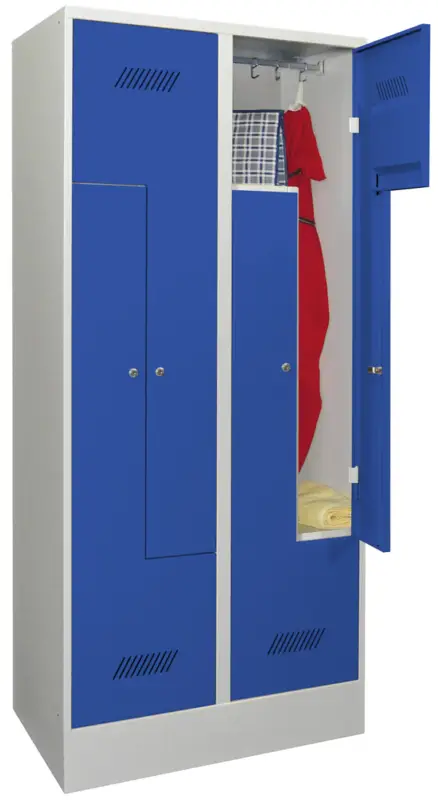 Sonderangebot Pavoy Z-Spind mit Sockel 1850 x 800 x 500 mm - 4 Abteile mit Zylinderschloss - RAL 7035 5010