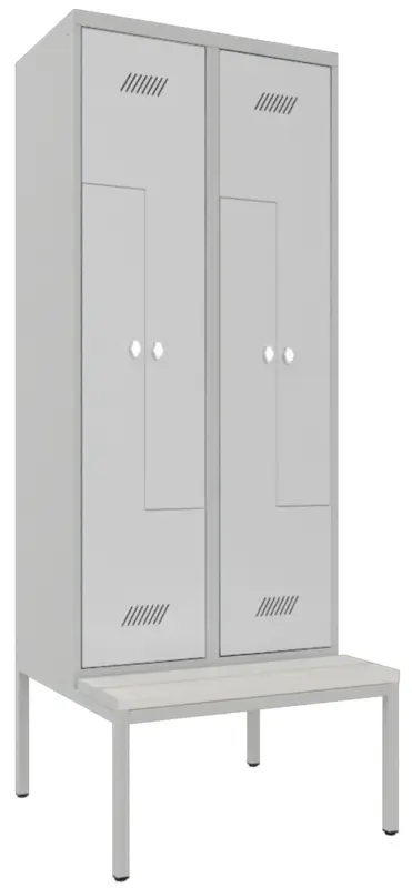 Pavoy Z-Spind mit Sitzbank PVC weiß 2150 x 800 x 500 mm - 4 Abteile mit Drehriegel - RAL 7035 Top-Seller