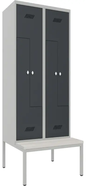 Pavoy Z-Spind mit Sitzbank PVC weiß 2150 x 800 x 500 mm - 4 Abteile mit Drehriegel - RAL 7035 7016 Jetzt Kaufen