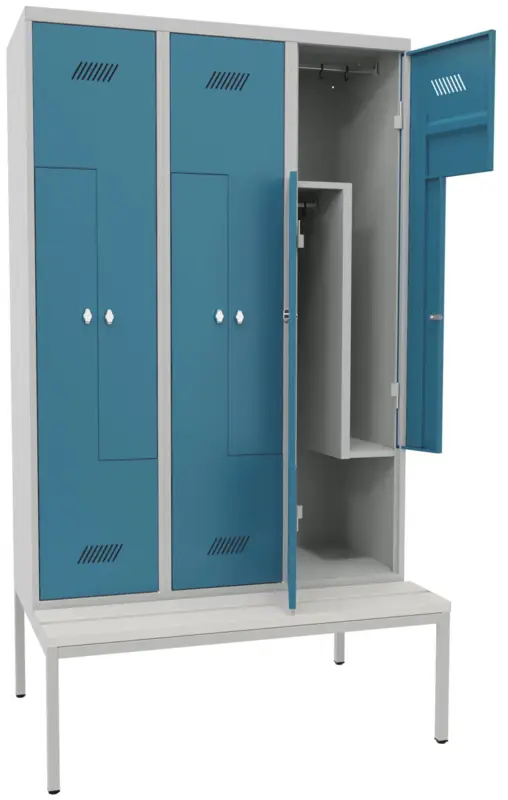 Nur Für Kurze Zeit Pavoy Z-Spind mit Sitzbank PVC weiß 2150 x 1200 x 500 mm - 6 Abteile mit Drehriegel - RAL 7035 5012