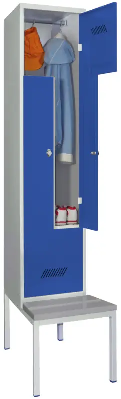 Pavoy Z-Spind mit Sitzbank PVC hellgrau 2150 x 400 x 500 mm - 2 Abteile mit Drehriegel - RAL 7035 5010 Sofort Bestellen