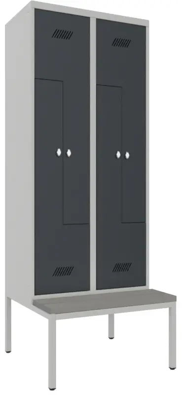 Pavoy Z-Spind mit Sitzbank PVC hellgrau 2150 x 800 x 500 mm - 4 Abteile mit Drehriegel - RAL 7035 7016 Jetzt Kaufen