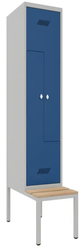 Pavoy Z-Spind mit Sitzbank Holz Buche 2150 x 400 x 500 mm - 2 Abteile mit Drehriegel - RAL 7035 5010 Sonderangebot