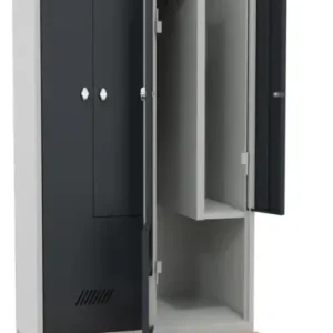 Preisreduziert Pavoy Z-Spind mit Sitzbank Holz Buche 2150 x 800 x 500 mm - 4 Abteile mit Drehriegel - RAL 7035 7016