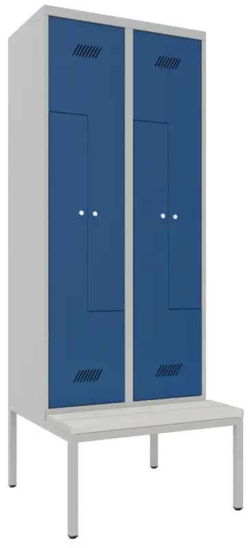 Pavoy Z-Spind mit Sitzbank PVC weiß 2150 x 800 x 500 mm - 4 Abteile mit Zylinderschloss - RAL 7035 5010 Abverkauf