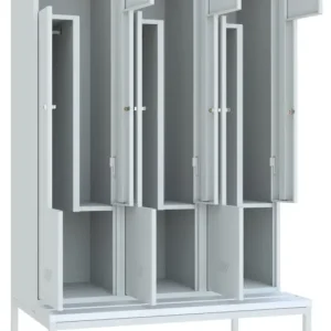 Markenprodukt Pavoy Z-Spind mit Sitzbank PVC weiß 2150 x 1200 x 500 mm - 6 Abteile mit Zylinderschloss - RAL 7035