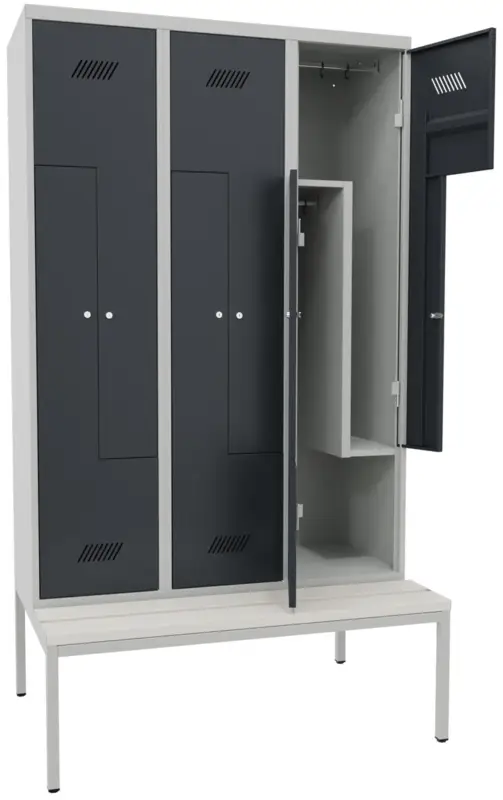 Pavoy Z-Spind mit Sitzbank PVC weiß 2150 x 1200 x 500 mm - 6 Abteile mit Zylinderschloss - RAL 7035 7016 Expressversand