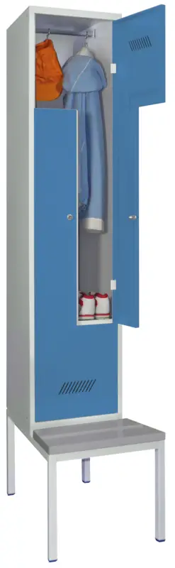 Pavoy Z-Spind mit Sitzbank PVC hellgrau 2150 x 400 x 500 mm - 2 Abteile mit Zylinderschloss - RAL 7035 5012 Markenprodukt