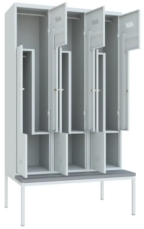 Pavoy Z-Spind mit Sitzbank PVC hellgrau 2150 x 1200 x 500 mm - 6 Abteile mit Zylinderschloss - RAL 7035 Schnäppchen