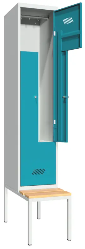 Pavoy Z-Spind mit Sitzbank Holz Buche 2150 x 400 x 500 mm - 2 Abteile mit Zylinderschloss - RAL 7035 5012 Garantierte Lieferung