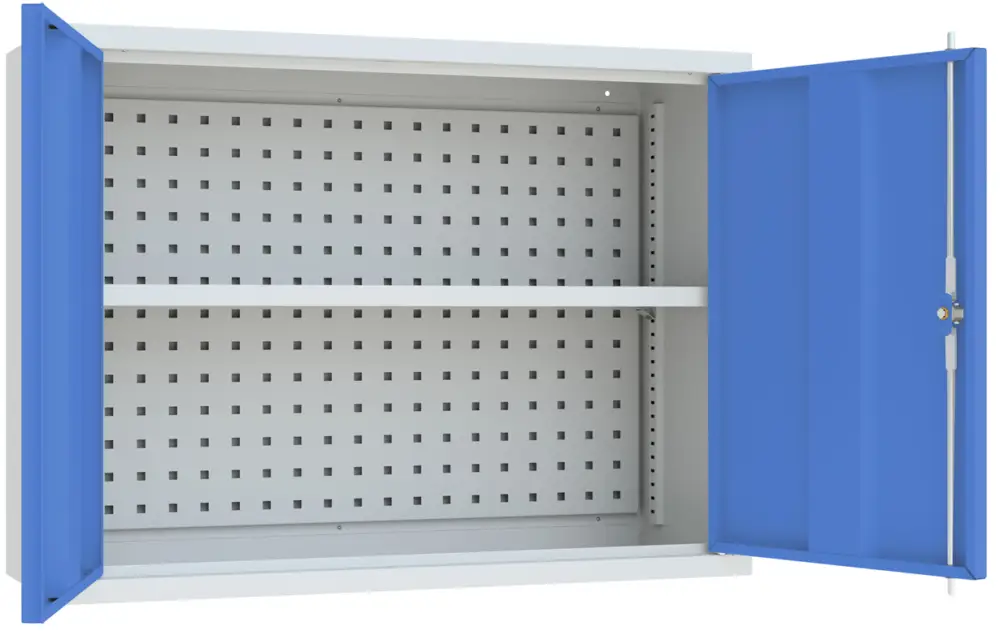 Pavoy Hängeschrank mit Vollblechtüren 600 x 800 x 300 mm - Rückwand gelocht - RAL 7035 5012 Direktkauf