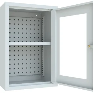 Aktuell Pavoy Hängeschrank mit Sichtfenstertüren 600 x 400 x 300 mm - Rückwand gelocht - RAL 7035