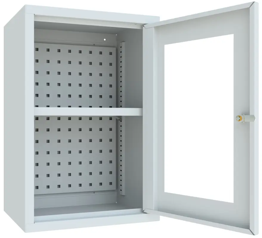 Aktuell Pavoy Hängeschrank mit Sichtfenstertüren 600 x 400 x 300 mm - Rückwand gelocht - RAL 7035