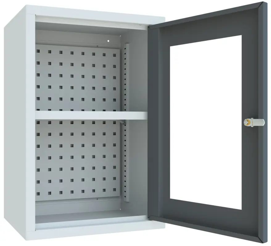 Pavoy Hängeschrank mit Sichtfenstertüren 600 x 400 x 300 mm - Rückwand gelocht - RAL 7035 7016 Solange Der Vorrat Reicht