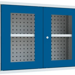 Preisknaller Pavoy Hängeschrank mit Sichtfenstertüren 600 x 800 x 300 mm - Rückwand gelocht - RAL 7035 5010