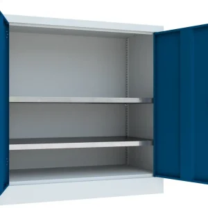 Sale Pavoy Flügeltürenschrank mit Vollblechtüren 1000 x 1000 x 500 mm - 2 Fachböden verzinkt - RAL 7035 5010