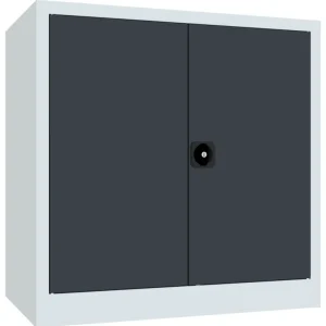 Billig Pavoy Flügeltürenschrank mit Vollblechtüren 1000 x 1000 x 600 mm - 2 Fachböden verzinkt - RAL 7035 7016