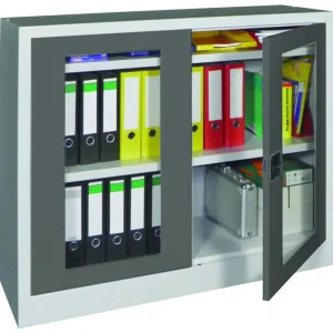 Beliebt Pavoy Flügeltürenschrank mit Sichtfenstertüren 1000 x 1200 x 500 mm - 2 Fachböden pulverbeschichtet - RAL 7035 7016
