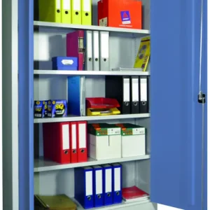 Preisreduziert Pavoy Flügeltürenschrank mit Vollblechtüren 1950 x 1200 x 600 mm - 4 Fachböden pulverbeschichtet - RAL 7035 5012