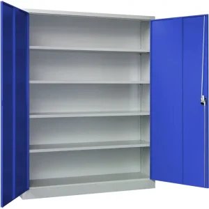 Günstig Pavoy Flügeltürenschrank mit Vollblechtüren 1950 x 1500 x 400 mm - 4 Fachböden pulverbeschichtet - RAL 7035 5010