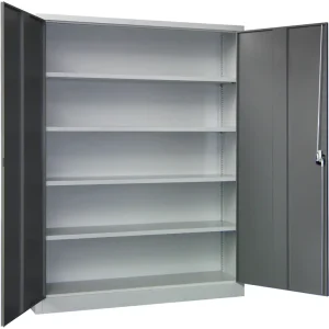 Angebot Pavoy Flügeltürenschrank mit Vollblechtüren 1950 x 1500 x 500 mm - 4 Fachböden pulverbeschichtet - RAL 7035 7016