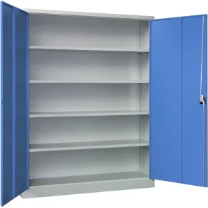 Ausverkauf Pavoy Flügeltürenschrank mit Vollblechtüren 1950 x 1500 x 600 mm - 4 Fachböden pulverbeschichtet - RAL 7035 5012