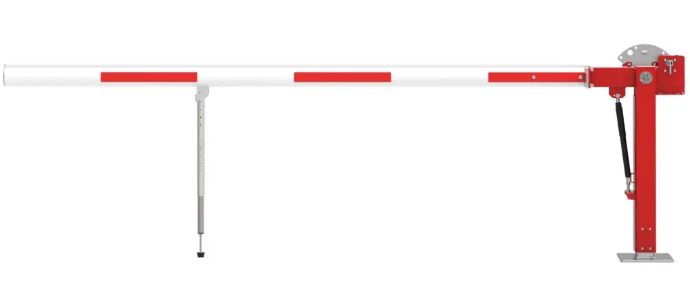 Must-Have Mannus Schranke WES 350 rot weiß mit Gasdruckfeder und Pendelstütze 6,50 m - mit Feuerwehr-Dreikant