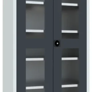 Solange Der Vorrat Reicht Pavoy Flügeltürenschrank mit Sichtfenstertüren 1950 x 1000 x 400 mm - 4 Fachböden verzinkt - RAL 7035 7016