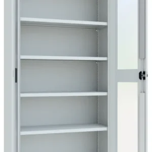 Neu Pavoy Flügeltürenschrank mit Sichtfenstertüren 1950 x 1000 x 400 mm - 4 Fachböden pulverbeschichtet - RAL 7035
