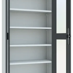 Preisreduziert Pavoy Flügeltürenschrank mit Sichtfenstertüren 1950 x 1000 x 400 mm - 4 Fachböden pulverbeschichtet - RAL 7035 7016
