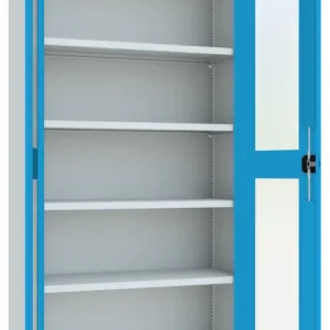 Solange Der Vorrat Reicht Pavoy Flügeltürenschrank mit Sichtfenstertüren 1950 x 1000 x 500 mm - 4 Fachböden pulverbeschichtet - RAL 7035 5012
