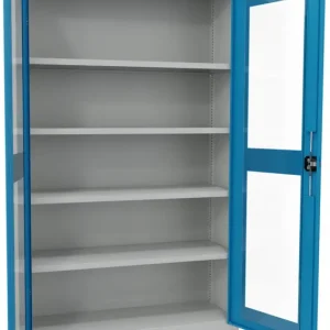 Letzte Chance Pavoy Flügeltürenschrank mit Sichtfenstertüren 1950 x 1200 x 500 mm - 4 Fachböden pulverbeschichtet - RAL 7035 5012