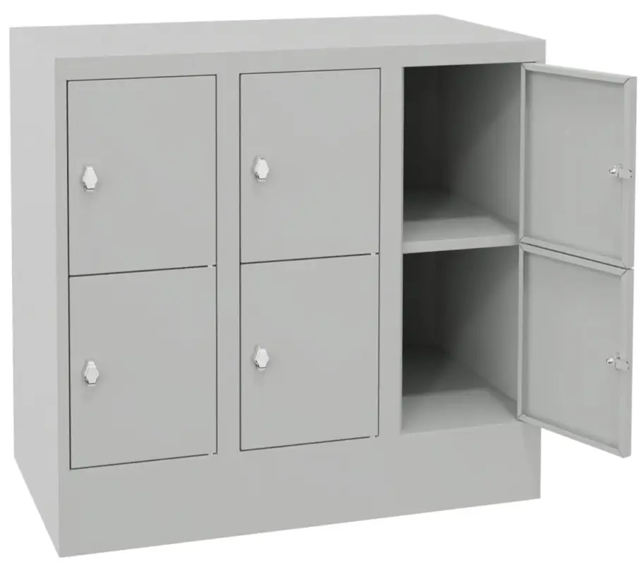Mega-Angebot Pavoy Schließfachschrank mit Sockel und Vollblechtüren 855 x 900 x 500 mm - 2 x 3 Fächer mit Drehriegel - RAL 7035