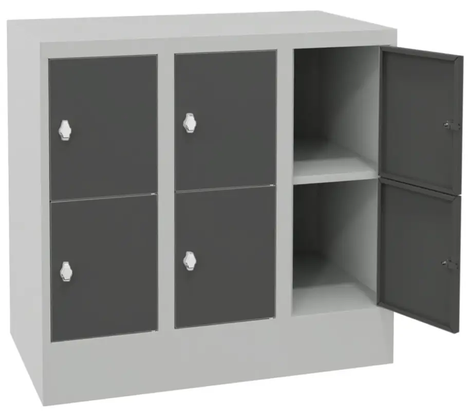 Rabatt Pavoy Schließfachschrank mit Sockel und Vollblechtüren 855 x 900 x 500 mm - 2 x 3 Fächer mit Drehriegel - RAL 7035 7016