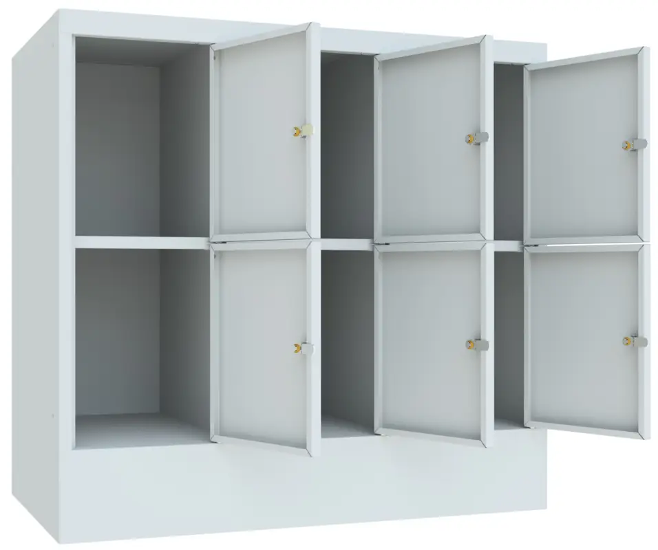 Preis Gesenkt Pavoy Schließfachschrank mit Sockel und Vollblechtüren 855 x 900 x 500 mm - 2 x 3 Fächer mit Zylinderschloss - RAL 7035