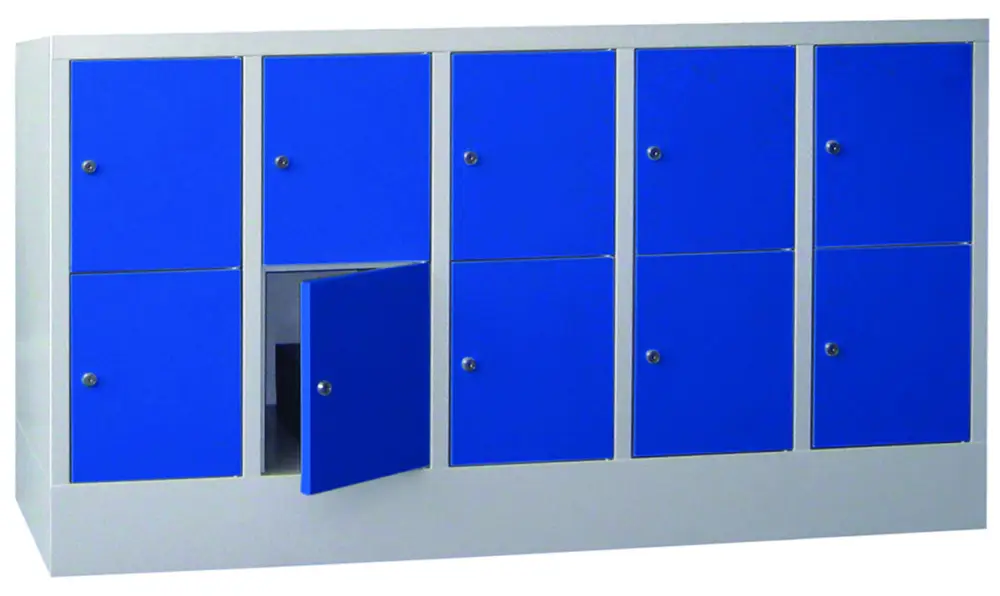 Schneller Versand Pavoy Schließfachschrank mit Sockel und Vollblechtüren 855 x 1500 x 500 mm - 2 x 5 Fächer mit Zylinderschloss - RAL 7035 5010