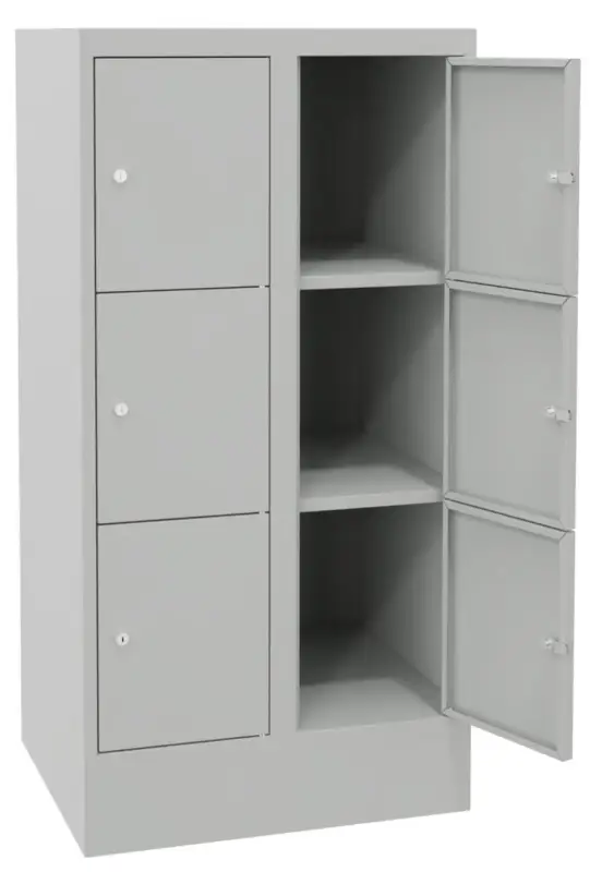 Pavoy Schließfachschrank mit Sockel und Vollblechtüren 1187 x 600 x 500 mm - 3 x 2 Fächer mit Zylinderschloss - RAL 7035 Heißes Angebot