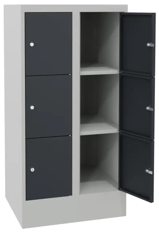 Top-Angebot Pavoy Schließfachschrank mit Sockel und Vollblechtüren 1187 x 600 x 500 mm - 3 x 2 Fächer mit Zylinderschloss - RAL 7035 7016